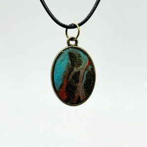 Artistic Oval Pendant Necklace with Black Cord